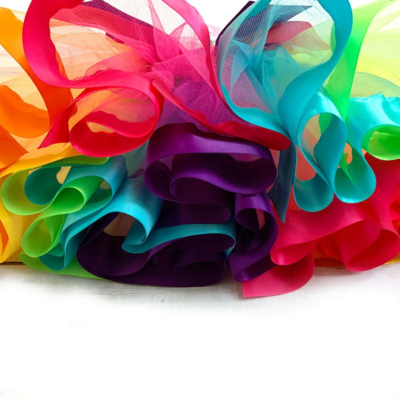 Hot Multicolor Birthday Dance Tulle Rainbow Ribbon Bow Baby Girls TUTU Skirts