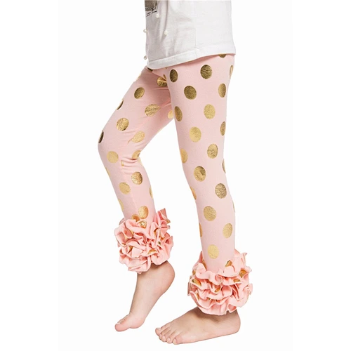 Hot sale icing ruffle gold polka dot pants kids clothing icing baby leggings