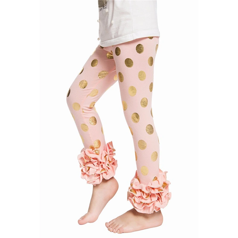 Hot sale icing ruffle gold polka dot pants kids clothing icing baby leggings
