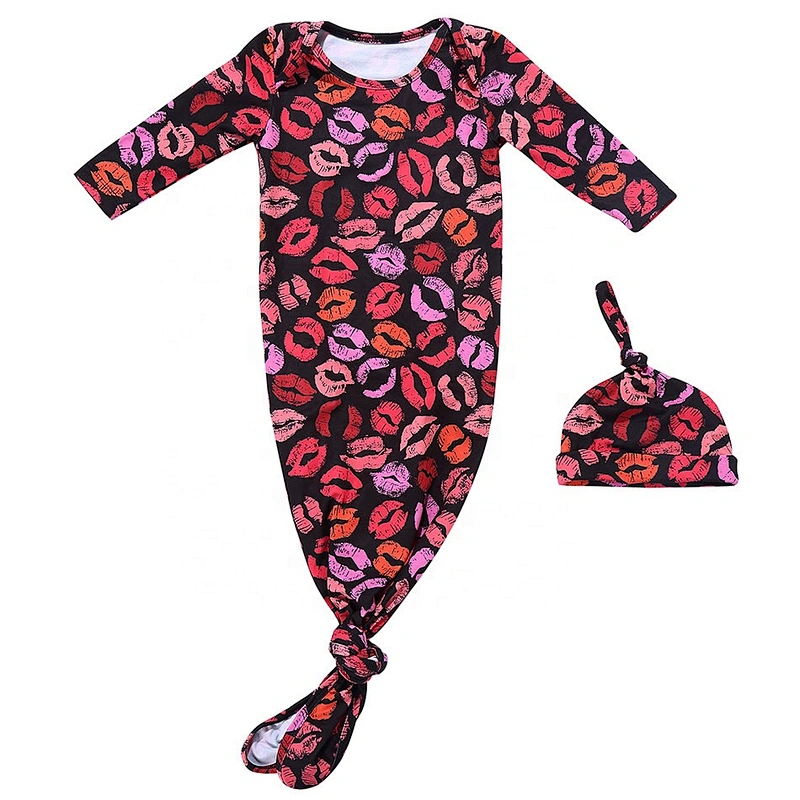 Hot Sale Baby Girls Simple Knotted Valentine Theme One-piece Pajama Sets