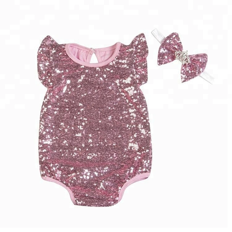 Hottest sale latest fashion infant girl sequin sparkle beach baby backless bubble romper
