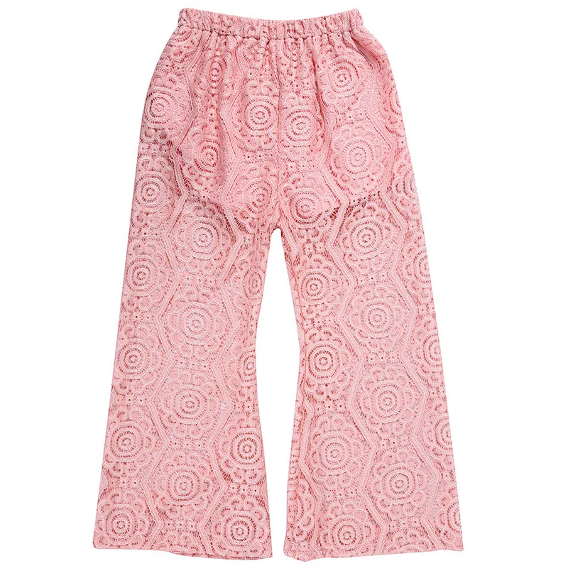 New arrival custom baby girls lace trousers pants wide leg
