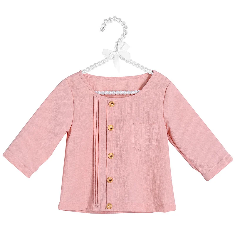 2019 Baby Girls Clothes 2Pcs Sets Summer  Pink Top With Buttons & Short TKids Outfit Baby Clothing Sets