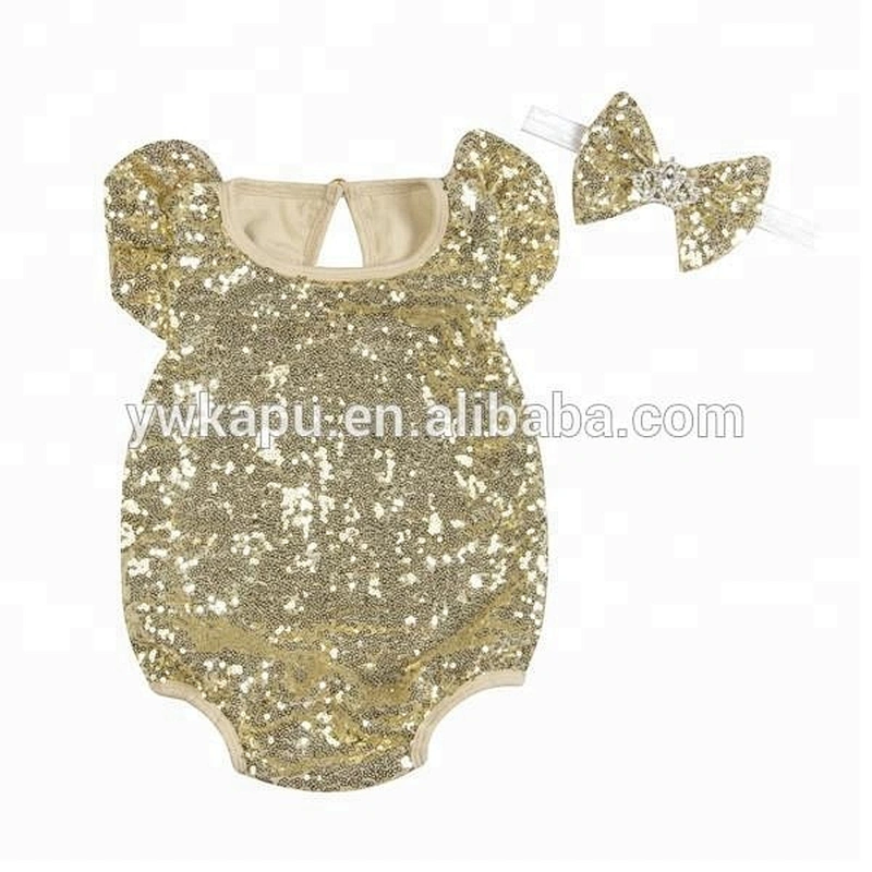 New stylish romper with hairband girls cute baby wears clothes newborn sequins cotton romper