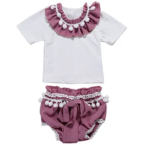 2019 High Quality Boutique Baby Girls Clothes 2 Pieces Sweet Outfits Beaded  Summer Set For Girl