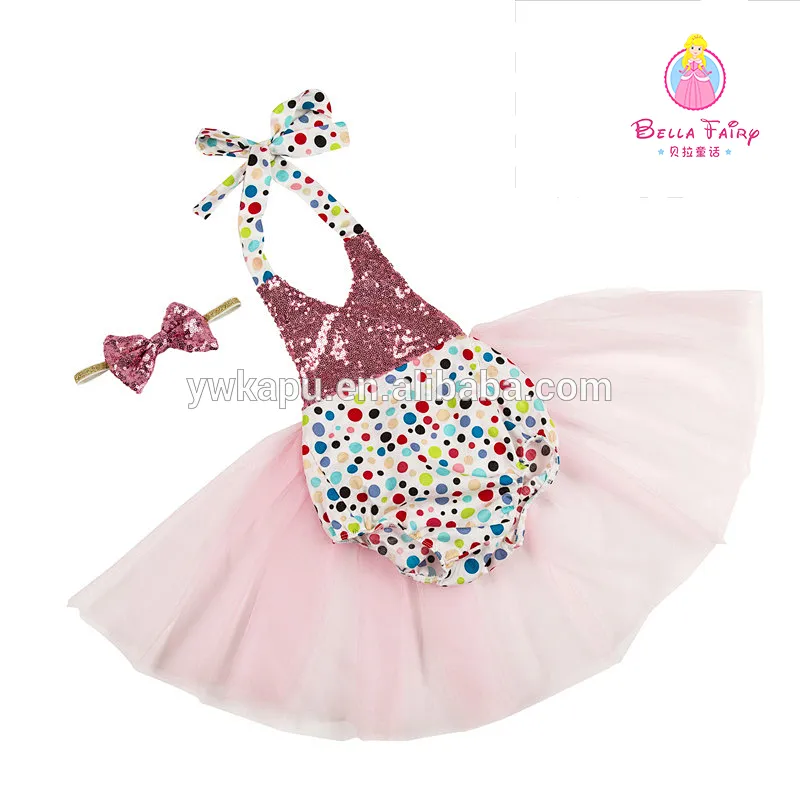 2018 direct sale boutique children clothes design for party stage holiday halter romper sequin tutu dress