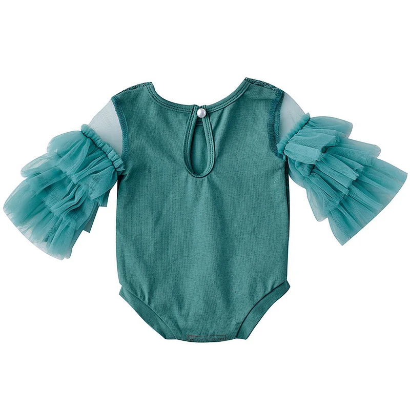 KAPU  Toddler cotton newborn baby girl fower lace flutter long sleeve romper clothes