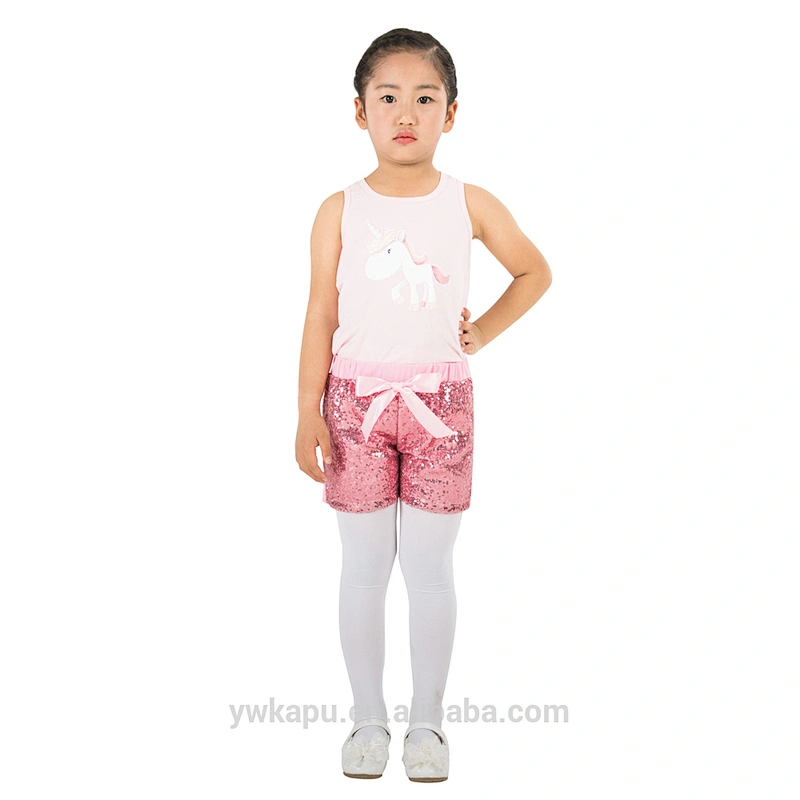 Hot sale tank top match sequin short little girls unicorn boutique outfit