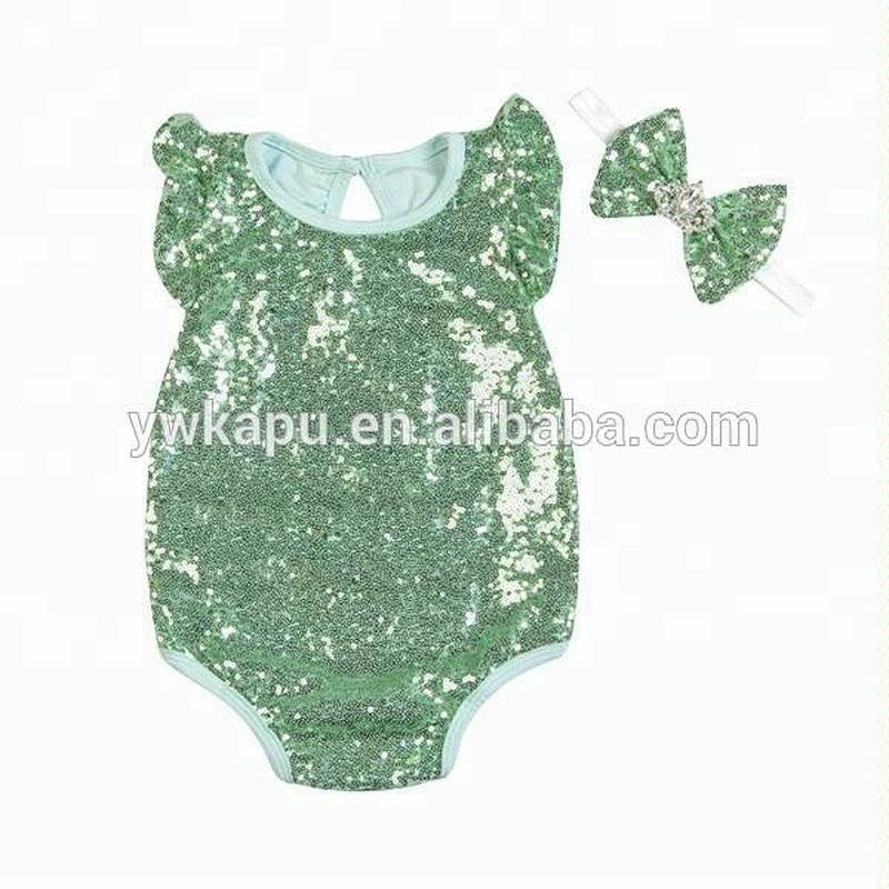 New stylish romper with hairband girls cute baby wears clothes newborn sequins cotton romper