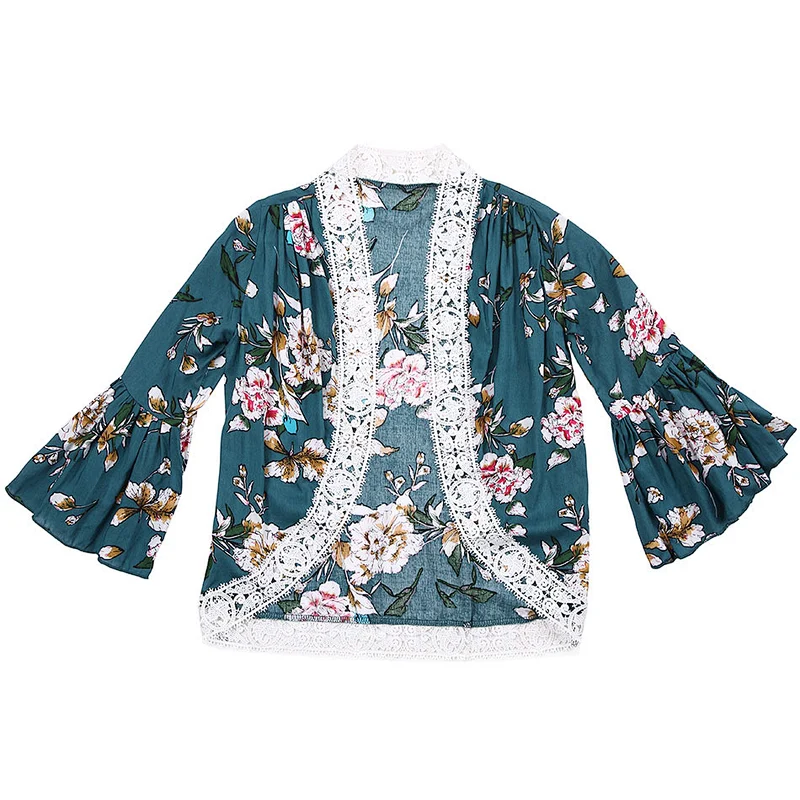 Stylish Polyester Chiffon Kimino Girl Top Wear long sleeve flutter printed top for girls