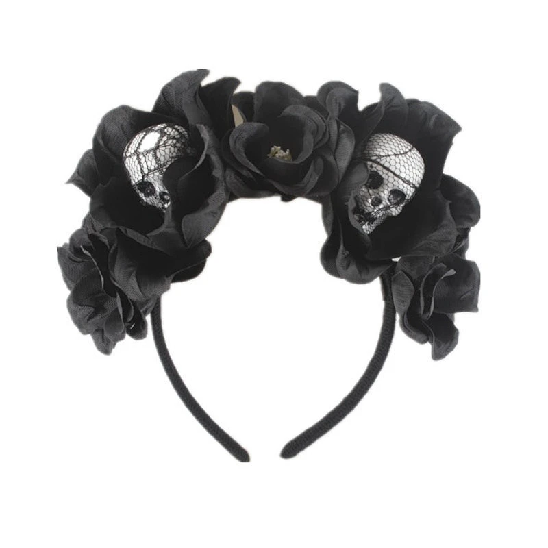 Funny  Halloween Orange Rose Gauze Skull Party Baby kids Headband
