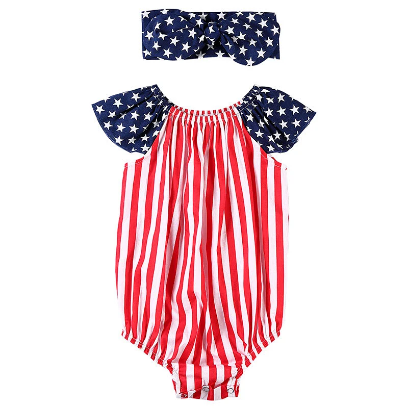 Top Quality Boutique Kids Cotton Sleeveless  4th of July Outfits  Baby Clothes Romper For Girl