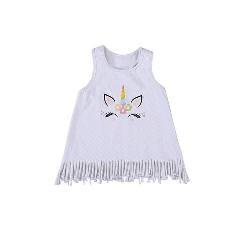 High quality white ruffle girl tank top fancy unicorn printed girls boutique clothing