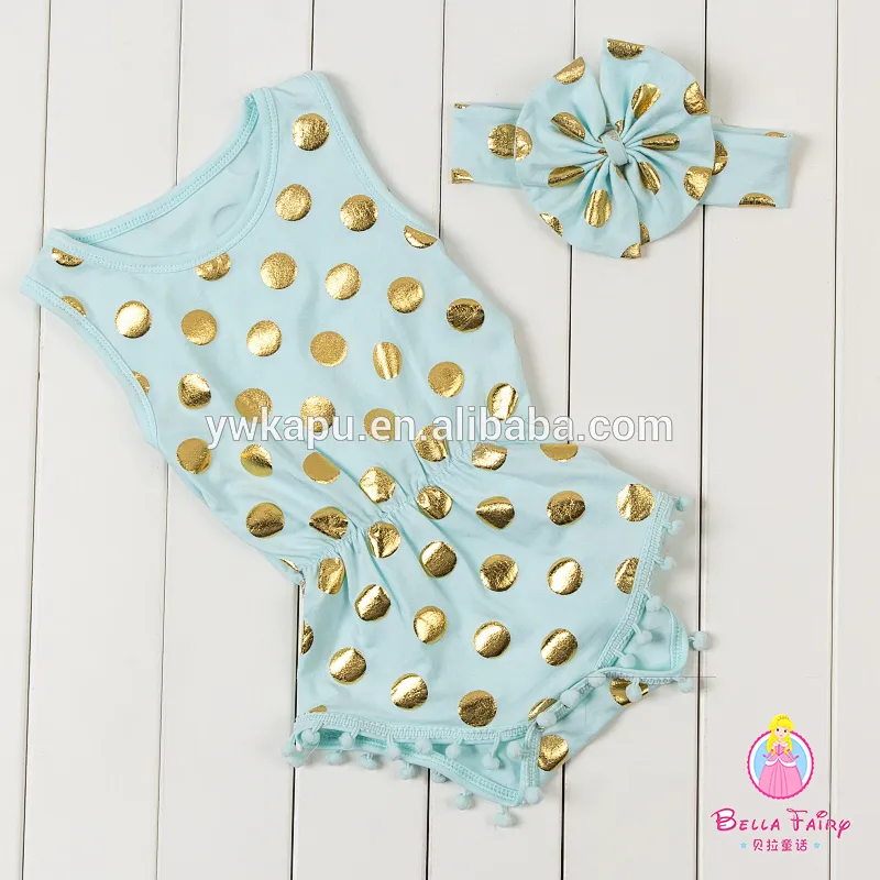 2019 kids fashionable clothing Hot stamping polka dot romper baby girl bodysuit pompom romper