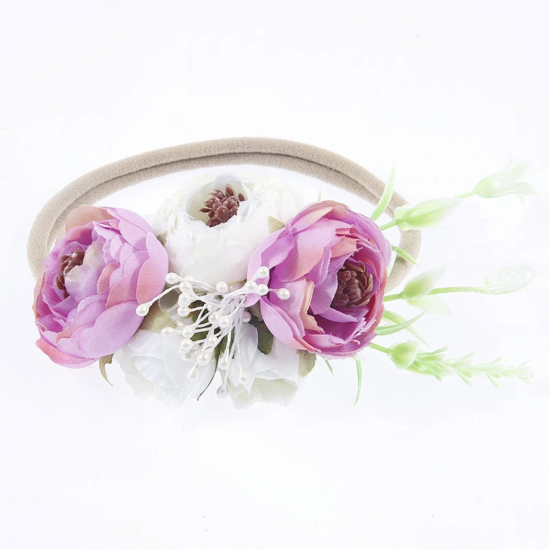 Amazon Hot Sale Nylon Handmade Baby Girl Flowers Headband