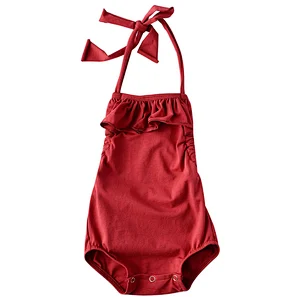 KAPU plain solid color infant bonds new born baby girl button rompers onesie
