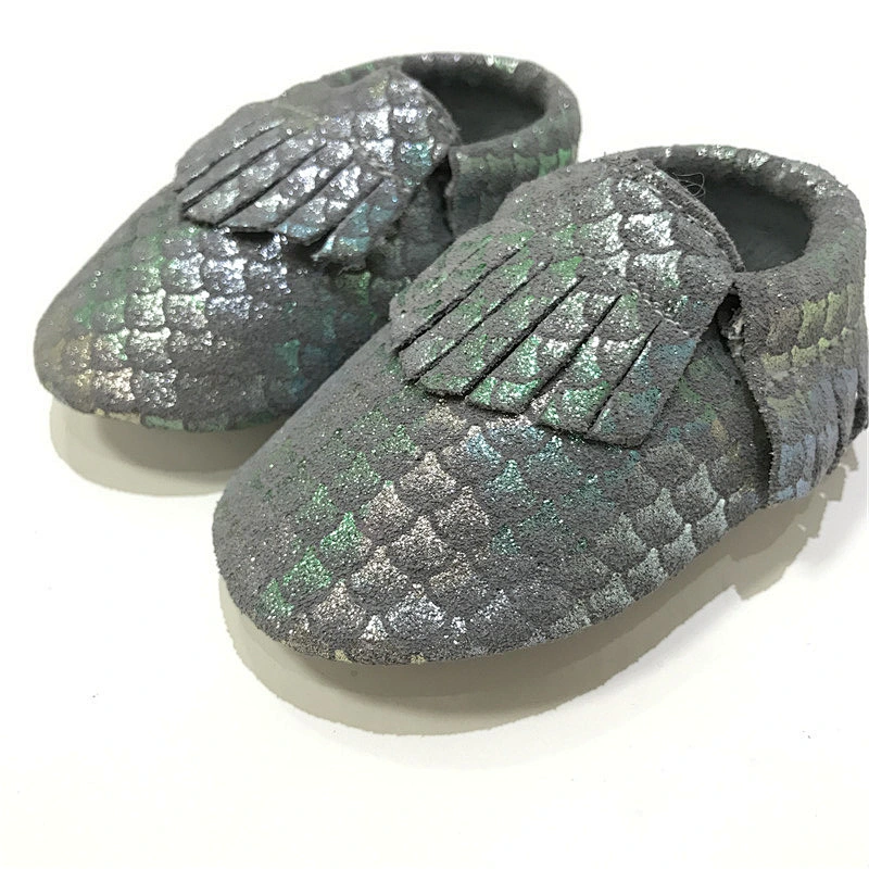 Infant Wholesale Genuine Leather Baby Shoes Mermaid Tassel Toddler Shoes For Girl
