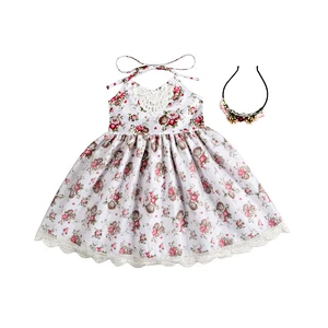 Baby Girl Kids Vintage Flower Floral Tutu Dress  Cotton Backless Princess Girl Dresses