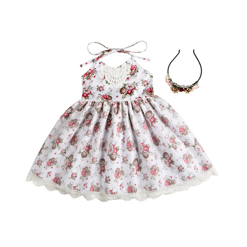 Baby Girl Kids Vintage Flower Floral Tutu Dress  Cotton Backless Princess Girl Dresses