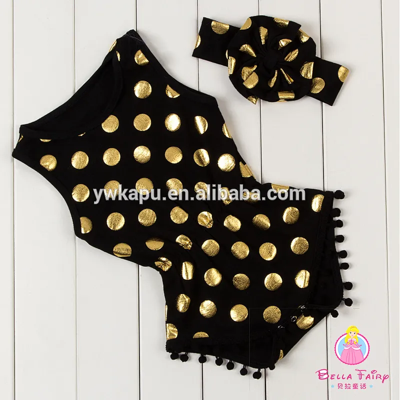 2019 kids fashionable clothing Hot stamping polka dot romper baby girl bodysuit pompom romper