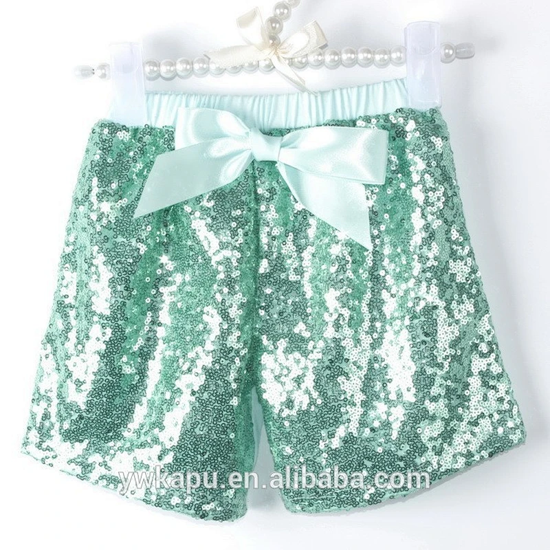 Fashion New Design Baby Girl Multi color Sparkling Newborn Sequin Short With Ribbon Bow