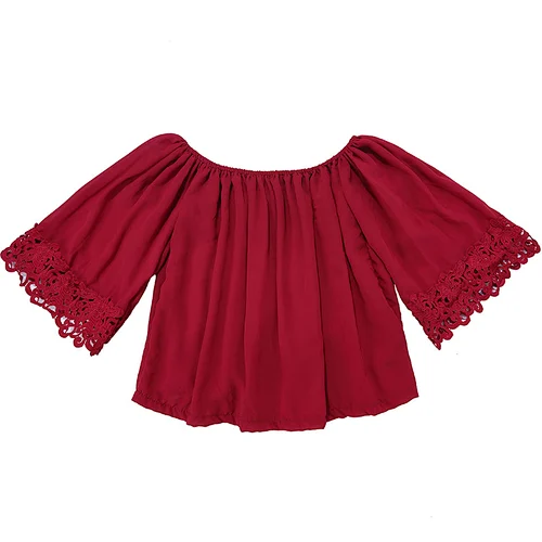 Red Polyester Cute Chiffon Children Baby Girl High Bell Top toddler