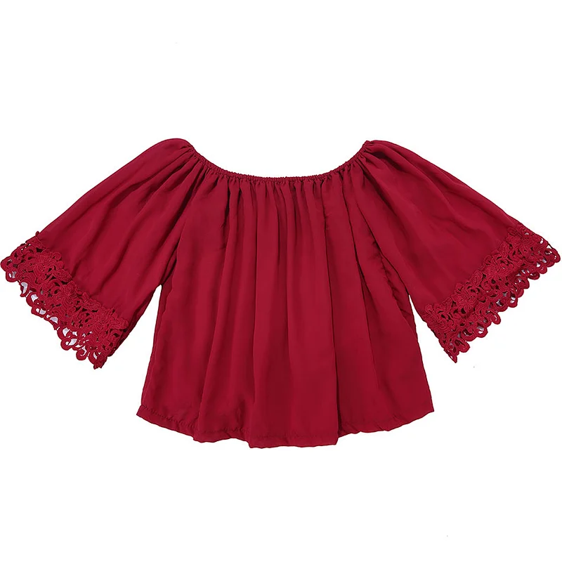 Red Polyester Cute Chiffon Children Baby Girl High Bell Top toddler