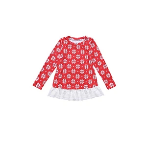 Hot Sale Children Girls Modern Loose Lace Ruffle Christmas Top