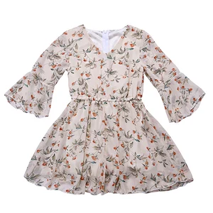 KAPU Spring Polyester flutter printed flower baby romper dress clothes