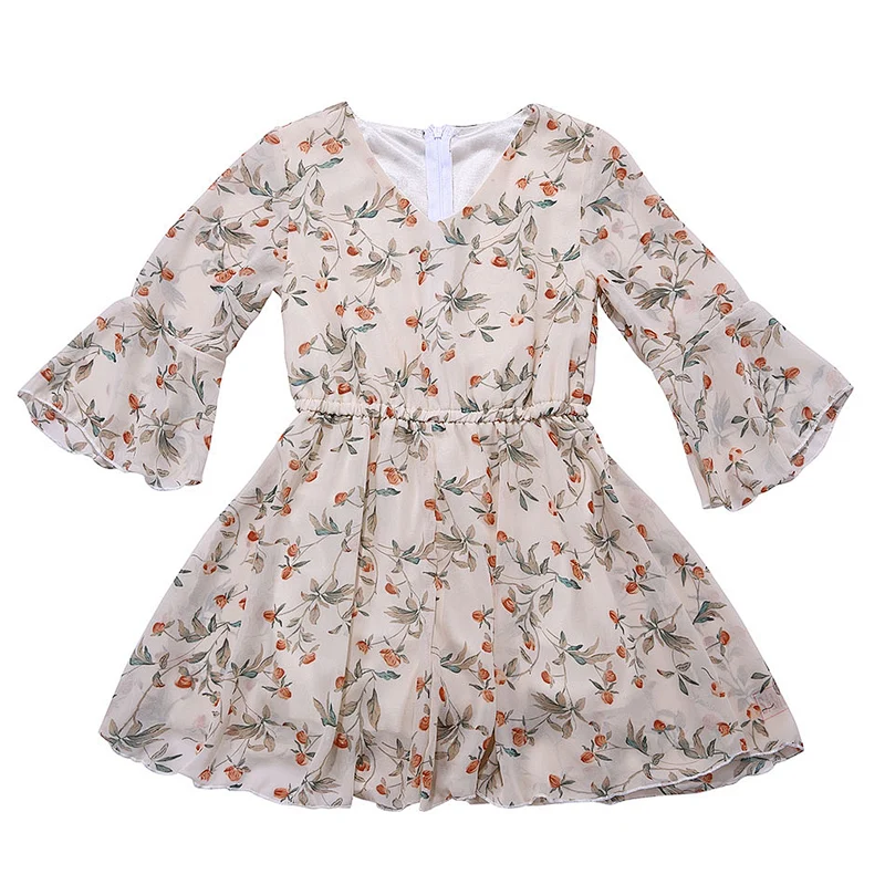KAPU Spring Polyester flutter printed flower baby romper dress clothes