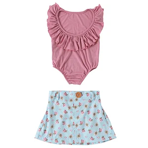 Latest design children boutique clothing baby girls outfit 2 piece skirt sets