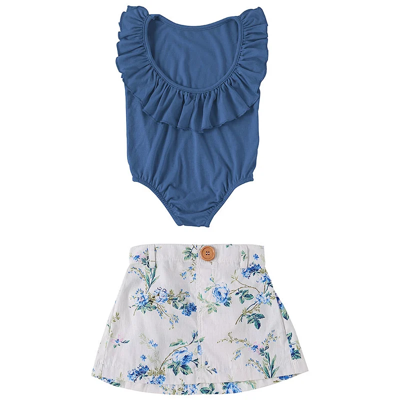 Wholesale new style children boutique clothing 2 pieces baby romper set with skirt