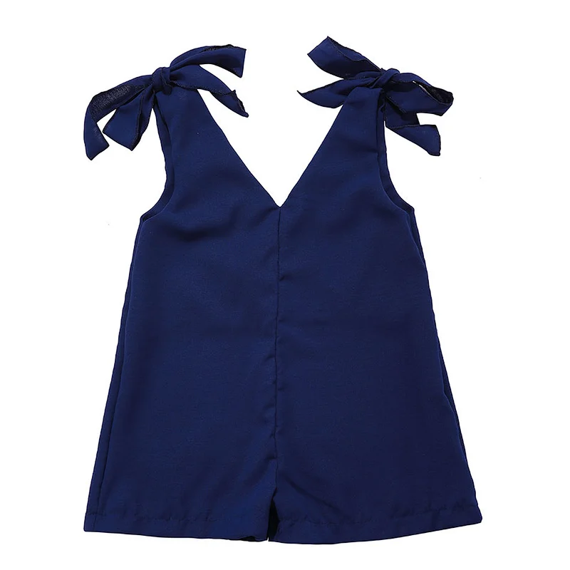KAPU Wholesale Polyester Tie Bow Plain Sleeveless Baby Girl Suit Romper