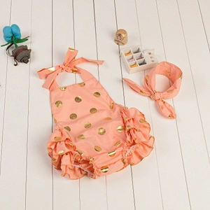 Cotton Girls Many Colors Summer Polk Dots Sequin Ruffles Romper Halter Baby Rompers