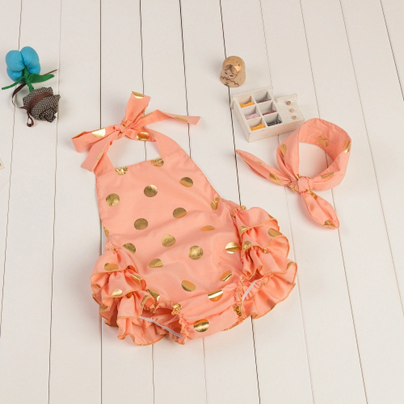 Cotton Girls Many Colors Summer Polk Dots Sequin Ruffles Romper Halter Baby Rompers