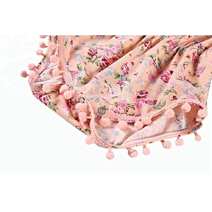 Spring baby girl clothing wholesale floral printed pompoms romper set with headband