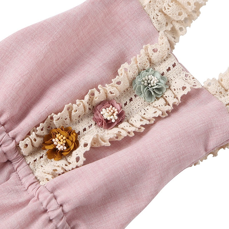 Newborn Baby Girl Backless Lace Flex Shoulder Back-Cross Cotton Rompers