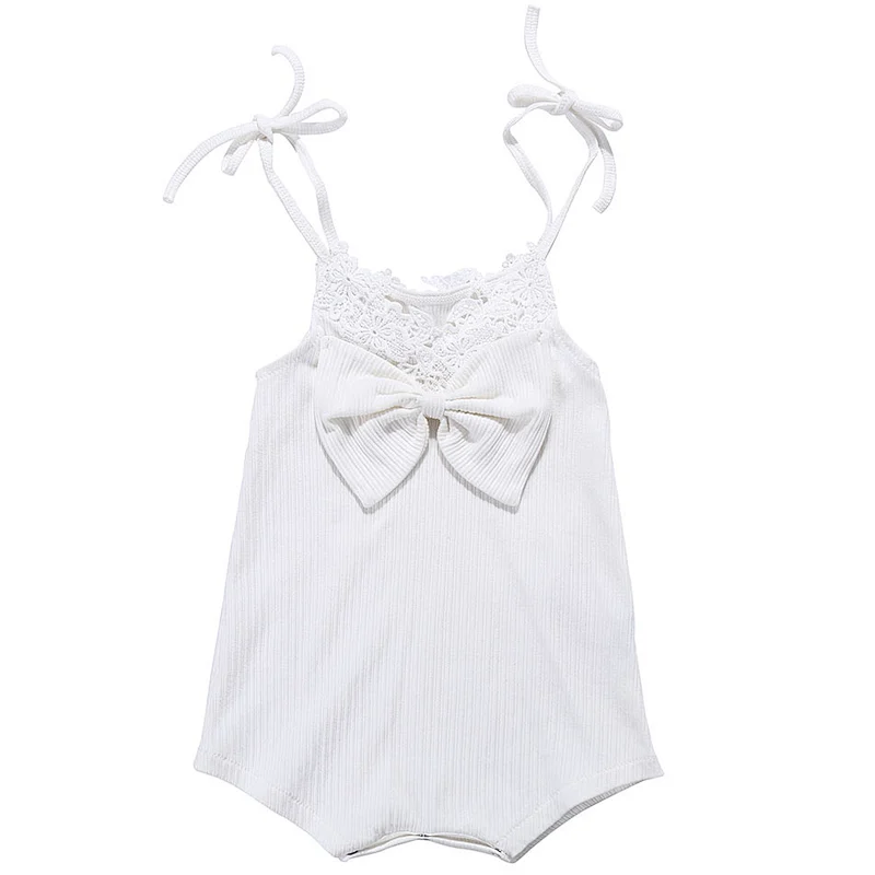 2019 High Quality Boutique Baby Girl Lace Clothes Big Sling Bow Romper For Girl