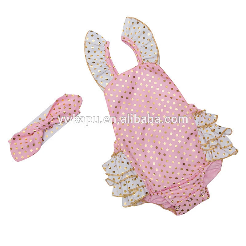 2018 the most fashionable cute baby seaside Bella romper fine bronzing dots high quality baby clothes with a lovely headband