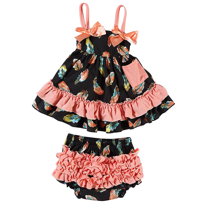 2019 Hot Sale Adorable newborn baby clothes floral print baby outfits swing set for girls