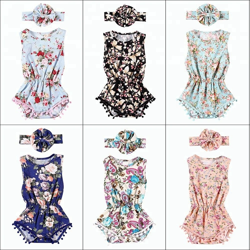 2019 Newborn Baby Girls Cotton Floral Romper Jumpsuit with Headband