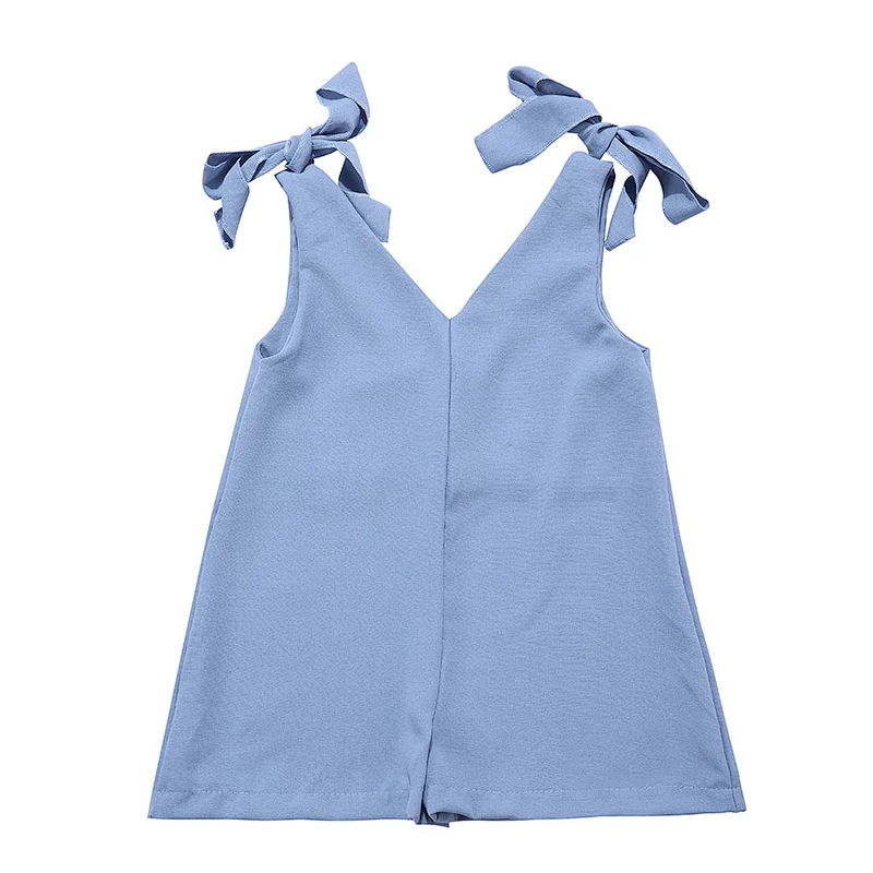 KAPU Wholesale Polyester Tie Bow Plain Sleeveless Baby Girl Suit Romper