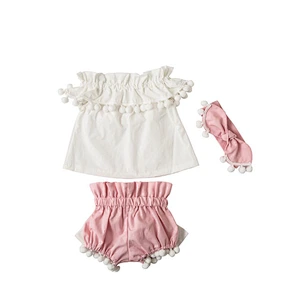 Newborn Baby Gift Baby Clothes set Pompom Off Shoulder Outfits Baby Outfit With Headband