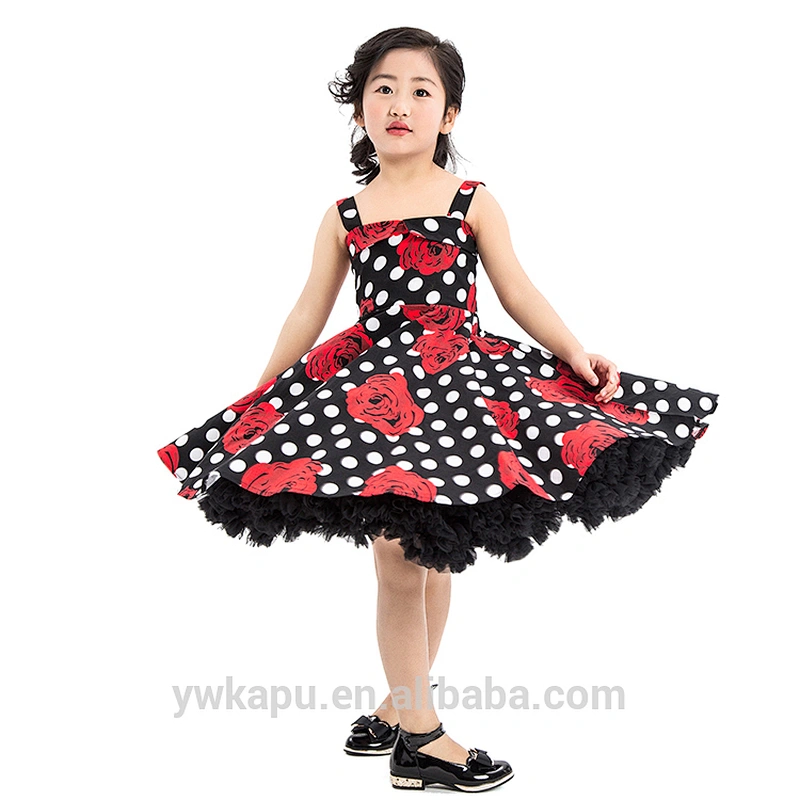 Floral and polka dot print infant boutique wholesale new model kids girl princess dress