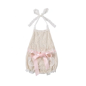 Cute Baby Girls Lace Backless Halter Rompers