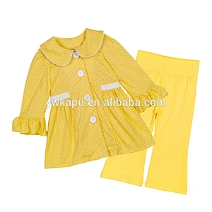 Cheaper Price Spring Clothes Small Polka Dots Ruffle Top And Pant Outfits With Pocket Design For Toddler Girl