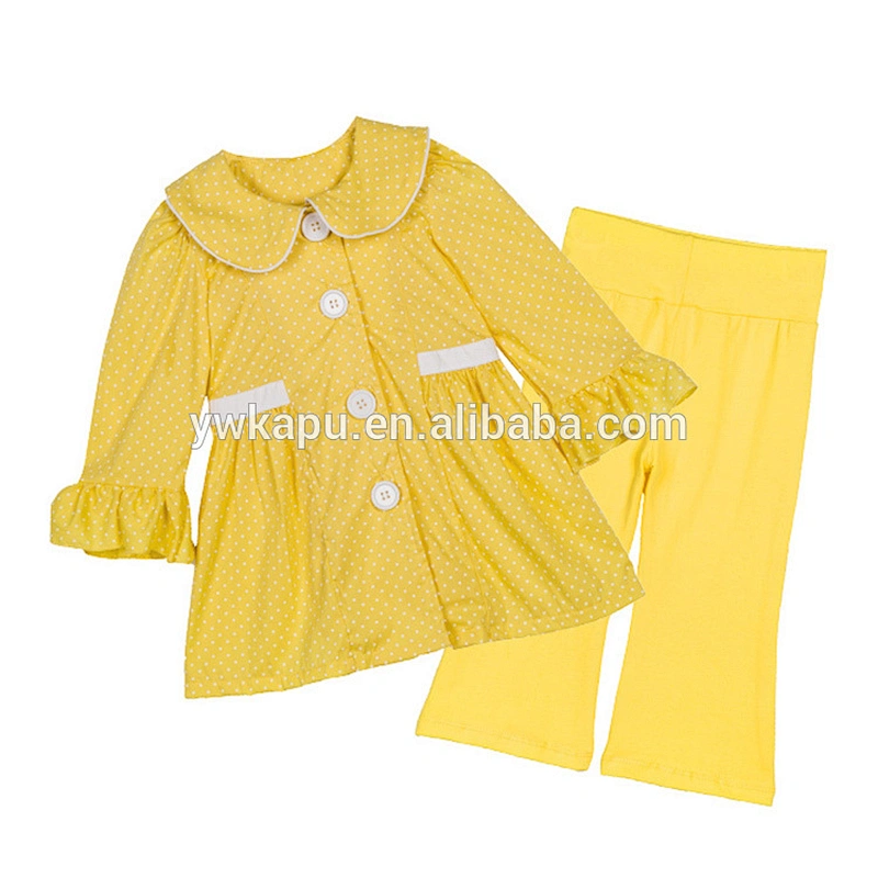 Cheaper Price Spring Clothes Small Polka Dots Ruffle Top And Pant Outfits With Pocket Design For Toddler Girl