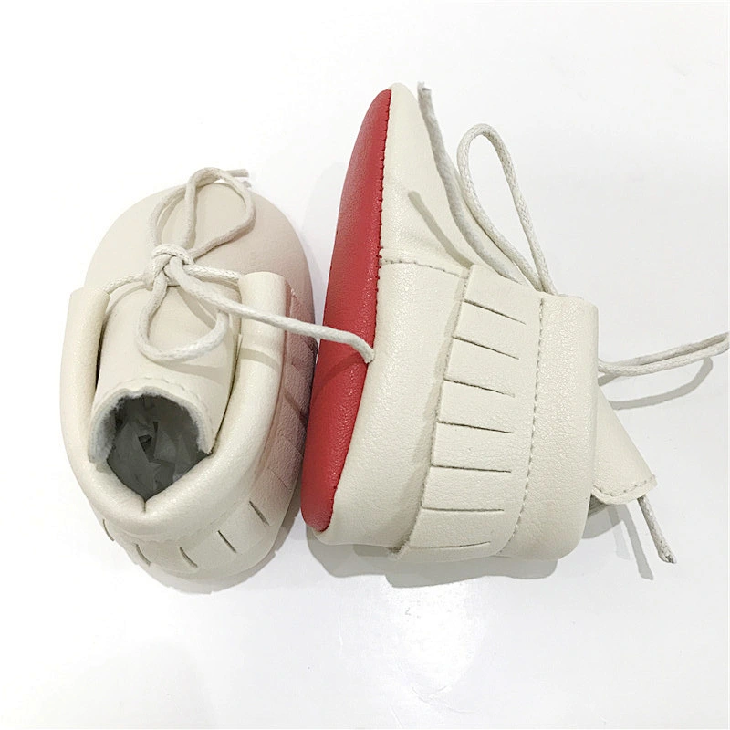Wholesale Hot Sale Casual  Soft Sole Leather Baby Shoes White  Lace-up Tassel Toddler Shoes For Girl