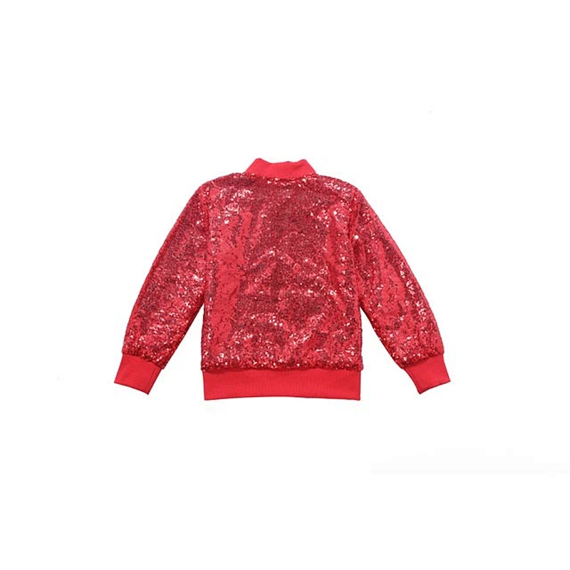 Children Girls Fashionable Long Sleeve Red Sequin Top