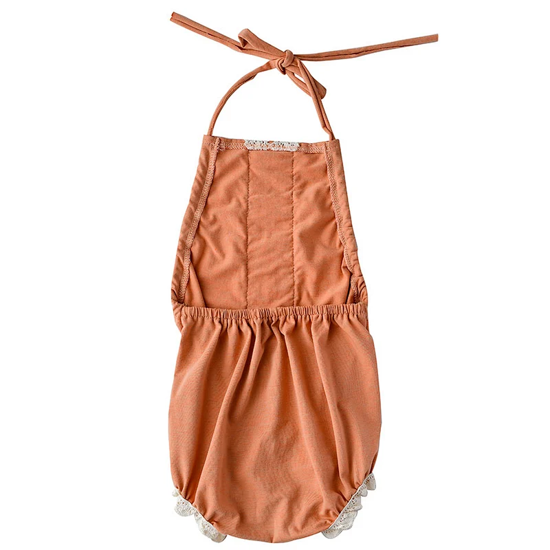 KAPU Solid Color cotton infant Lace  newborn baby girl button rompers clothes